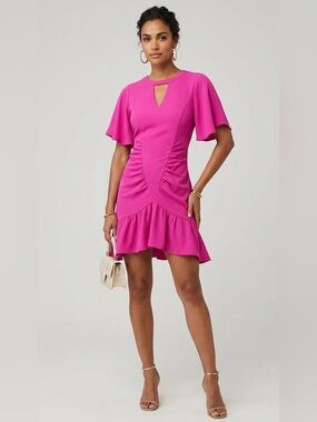 Le Superbe Pink Mini Dress Cutout Ruffle Hem Party Wedding Guest NWT Size 4